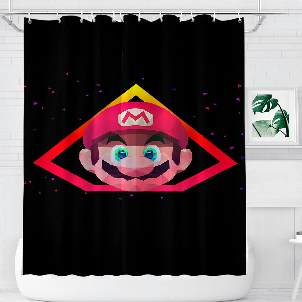 Super Mario Low Poly Artwork Bathroom Shower Curtain Fabric Waterproof | 66 X 72 Inch