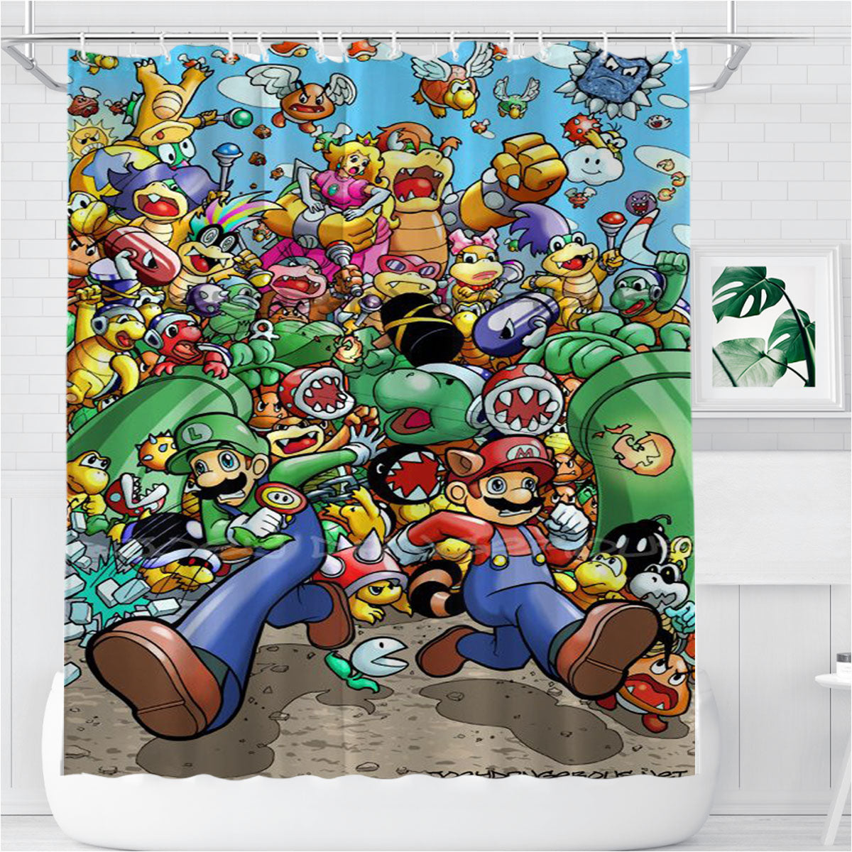 Super Mario Old Game Bathroom Shower Curtain Fabric Waterproof | 66 X 72 Inch