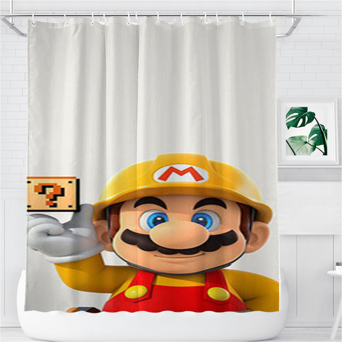 Super Mario Sign Question Bathroom Shower Curtain Fabric Waterproof | 66 X 72 Inch