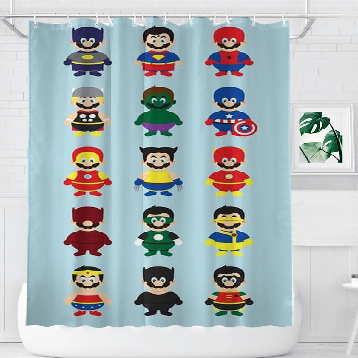 Super Mario Superhero Bathroom Shower Curtain Fabric Waterproof | 66 X 72 Inch