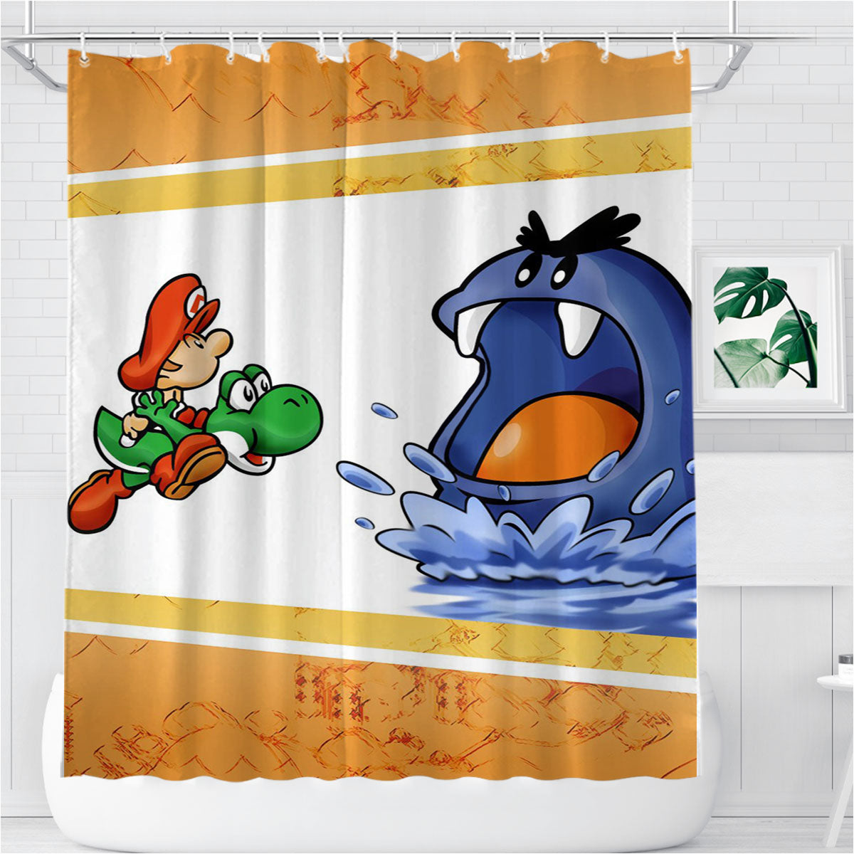 Super Mario World Yoshis Isla Bathroom Shower Curtain Fabric Waterproof | 66 X 72 Inch