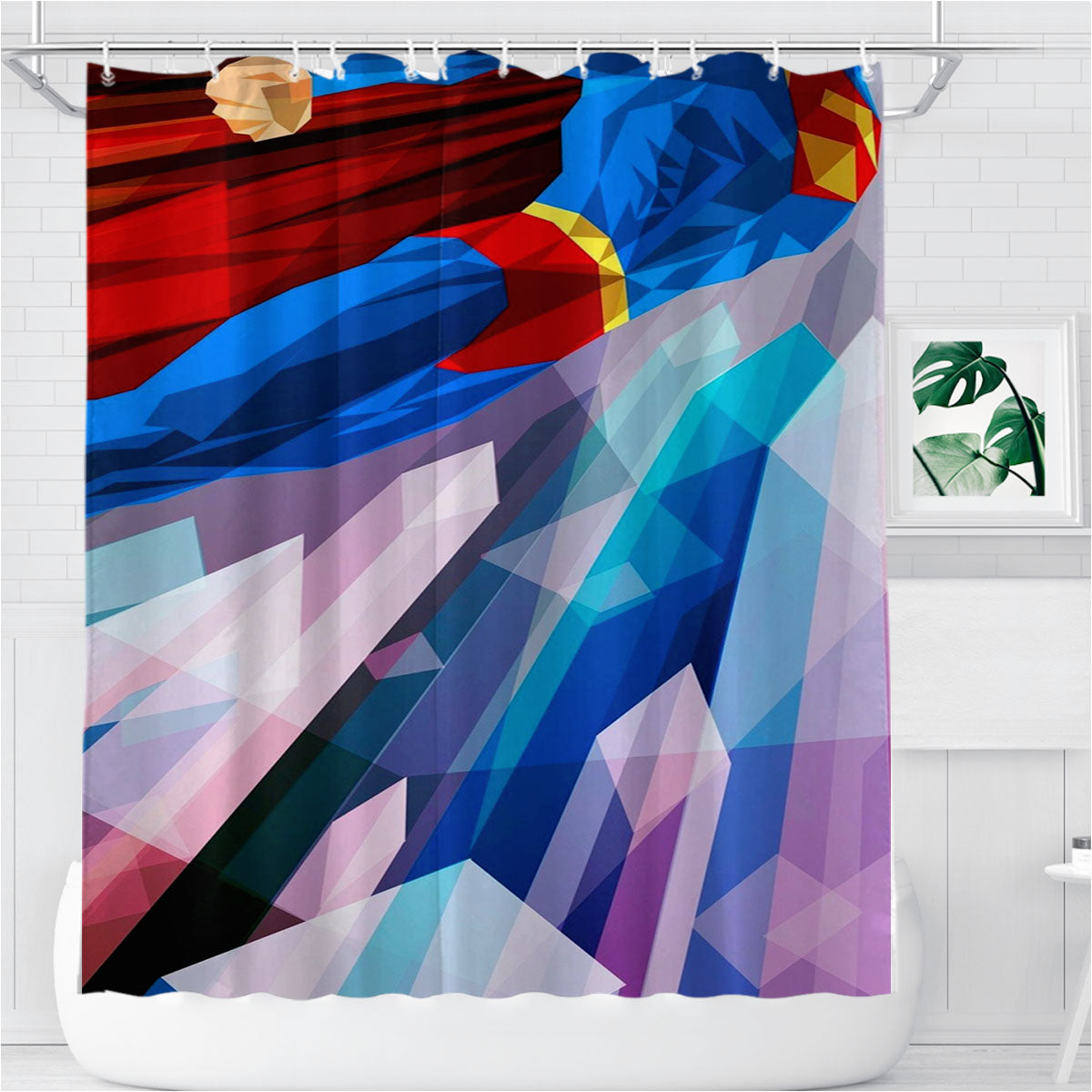 Superman Art Abstract Design Bathroom Shower Curtain Fabric Waterproof | 66 X 72 Inch