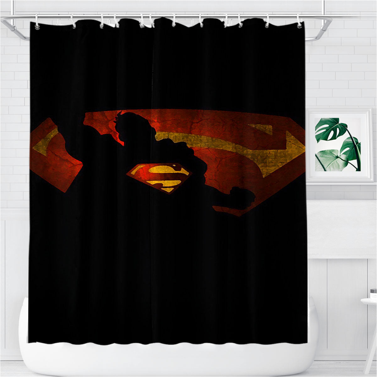 Superman Black Silhouette Logo Bathroom Shower Curtain Fabric Waterproof | 66 X 72 Inch