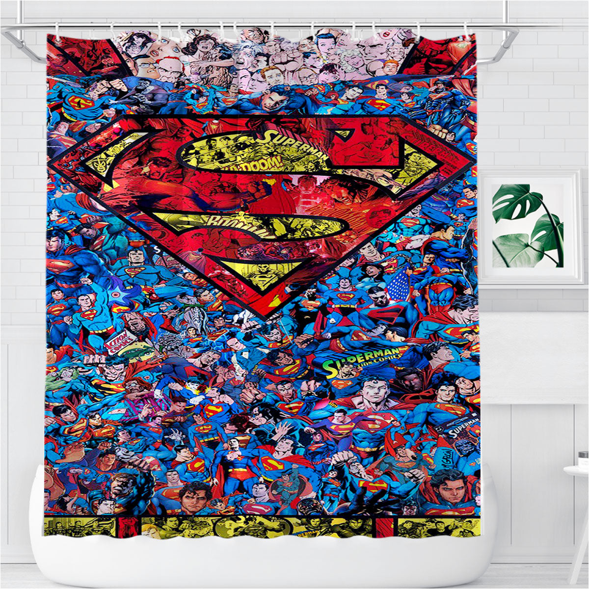 Superman Characters Collage Bathroom Shower Curtain Fabric Waterproof | 66 X 72 Inch