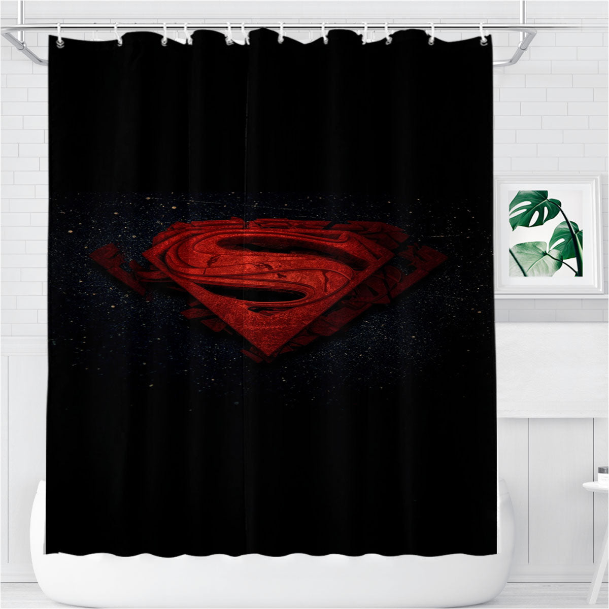Superman Dark Red Logo Wallpaper Bathroom Shower Curtain Fabric Waterproof | 66 X 72 Inch
