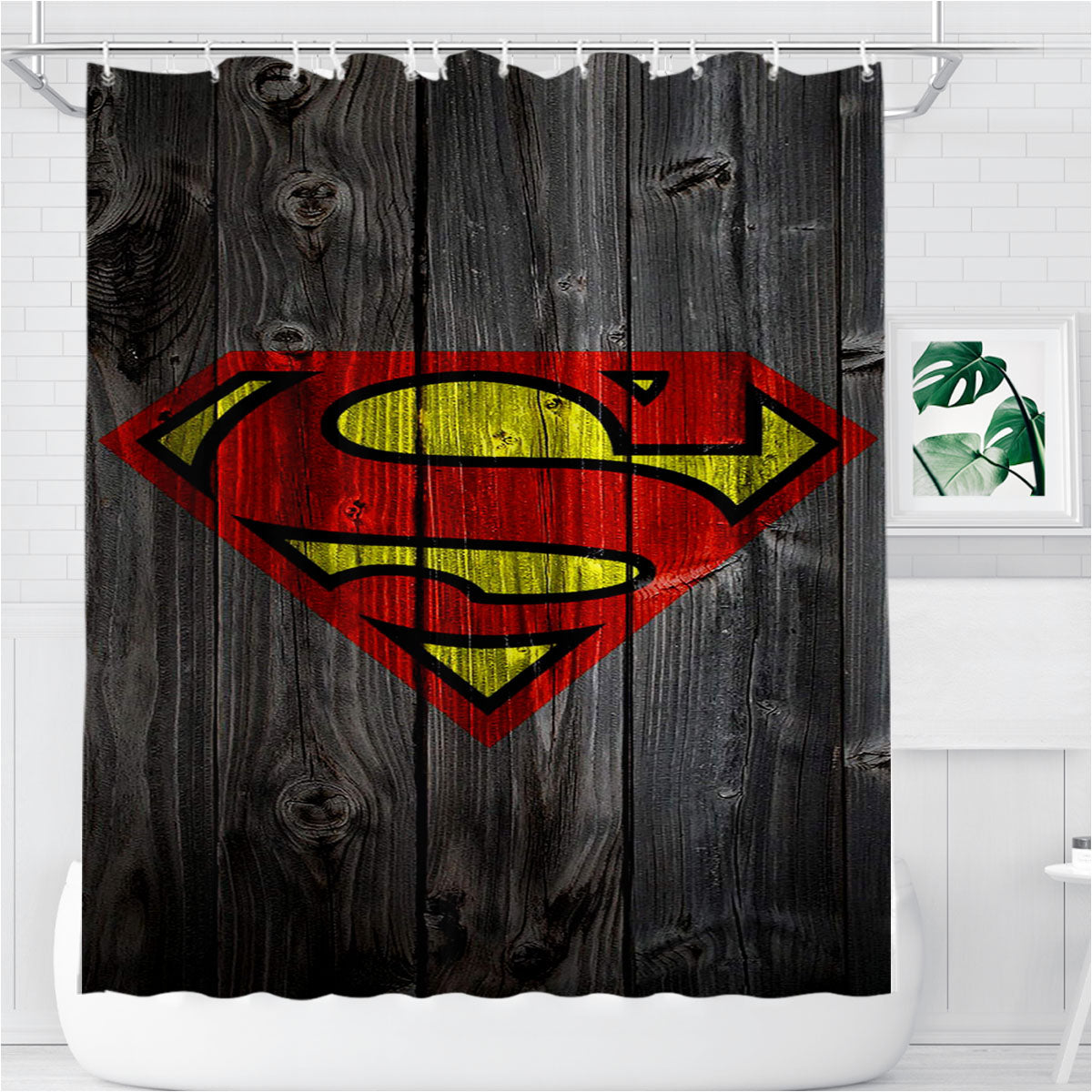 Superman Logo Wood Bathroom Shower Curtain Fabric Waterproof | 66 X 72 Inch