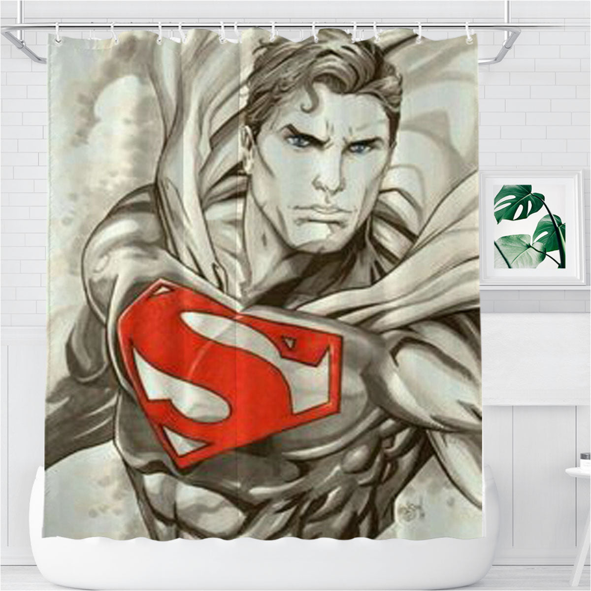 Superman Pencil Drawing Bathroom Shower Curtain Fabric Waterproof | 66 X 72 Inch