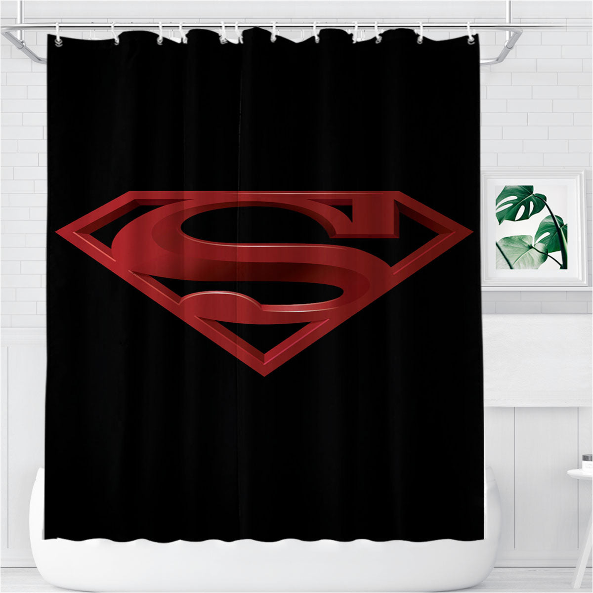 Superman Red 3D In Black Bathroom Shower Curtain Fabric Waterproof | 66 X 72 Inch