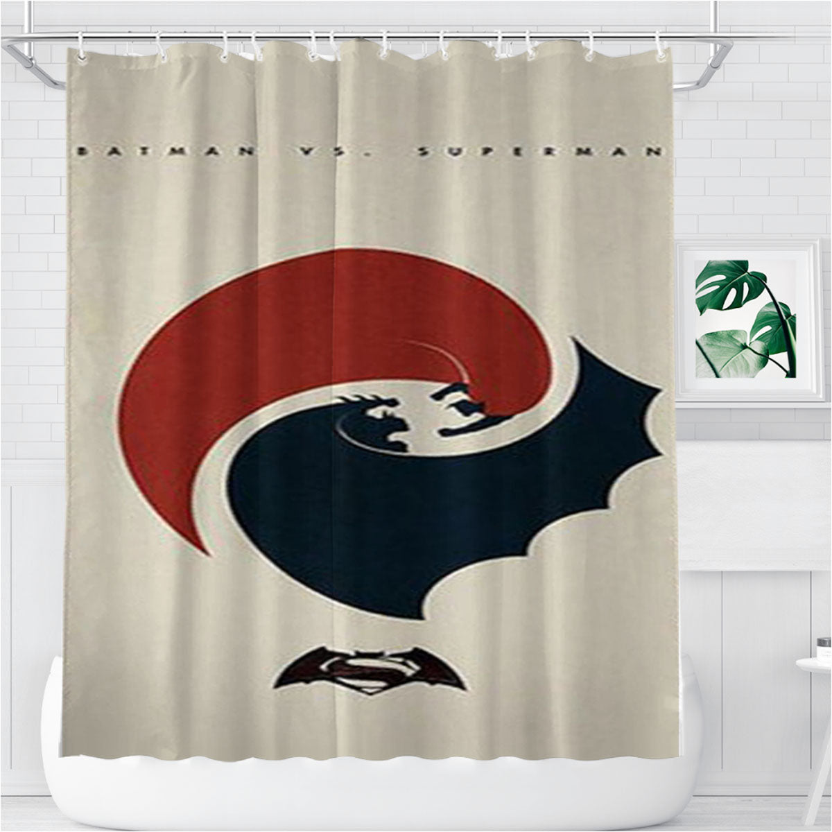 Superman Vs Batman Yin Yang Bathroom Shower Curtain Fabric Waterproof | 66 X 72 Inch