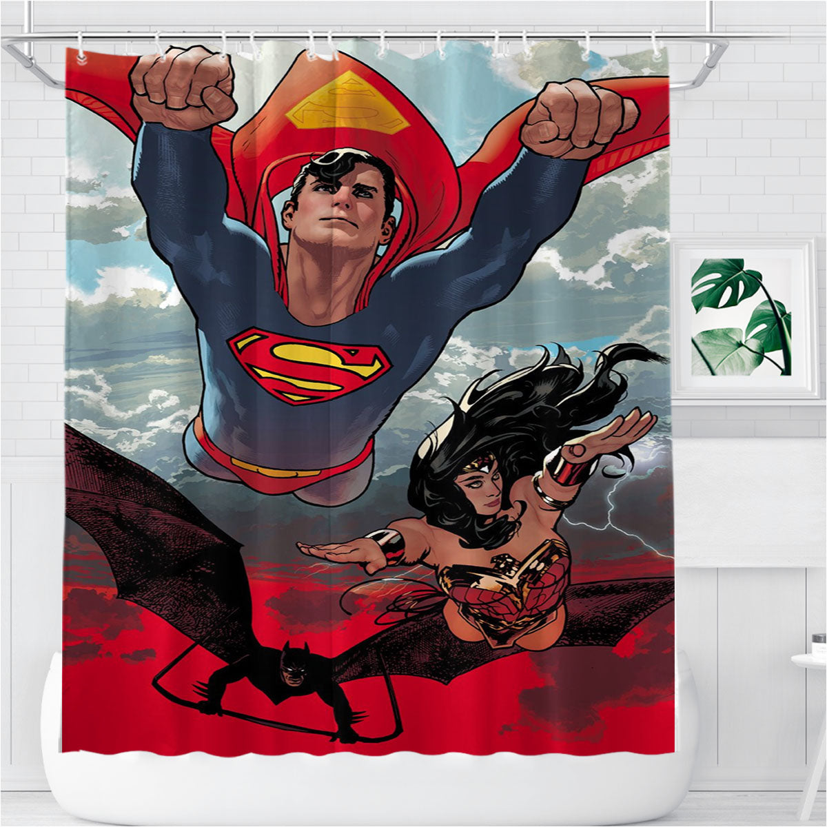 Superman Wonder Woman Batman Bathroom Shower Curtain Fabric Waterproof | 66 X 72 Inch
