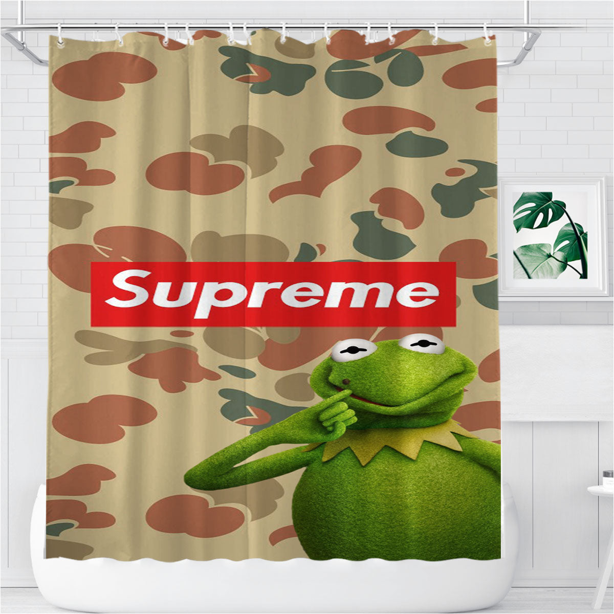 Supreme Kermit Camouflage Bathroom Shower Curtain Fabric Waterproof | 66 X 72 Inch