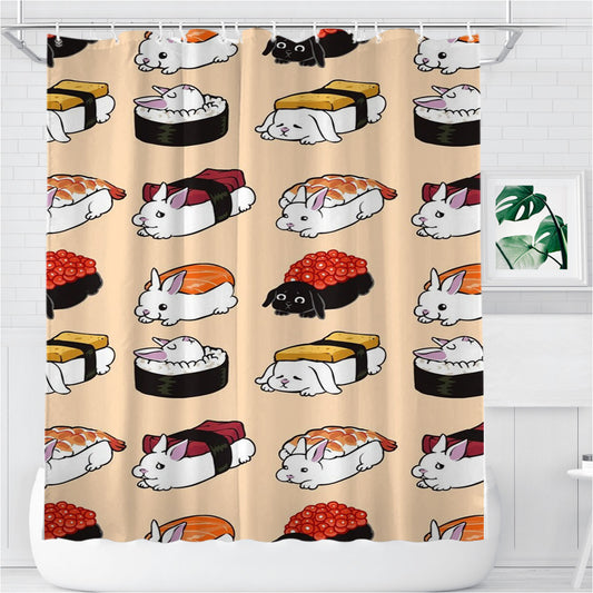 Personalized Sushi Bunnies Cute Pattern Shower Curtain Farmhouse Bathroom Decor