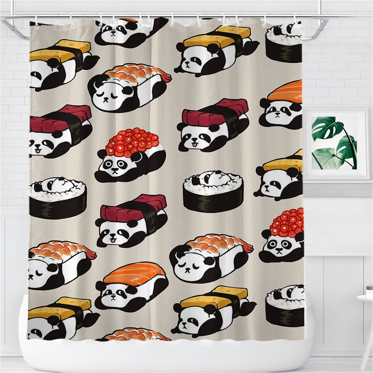 Sushi Panda Cute Pattern Bathroom Shower Curtain Fabric Waterproof | 66 X 72 Inch