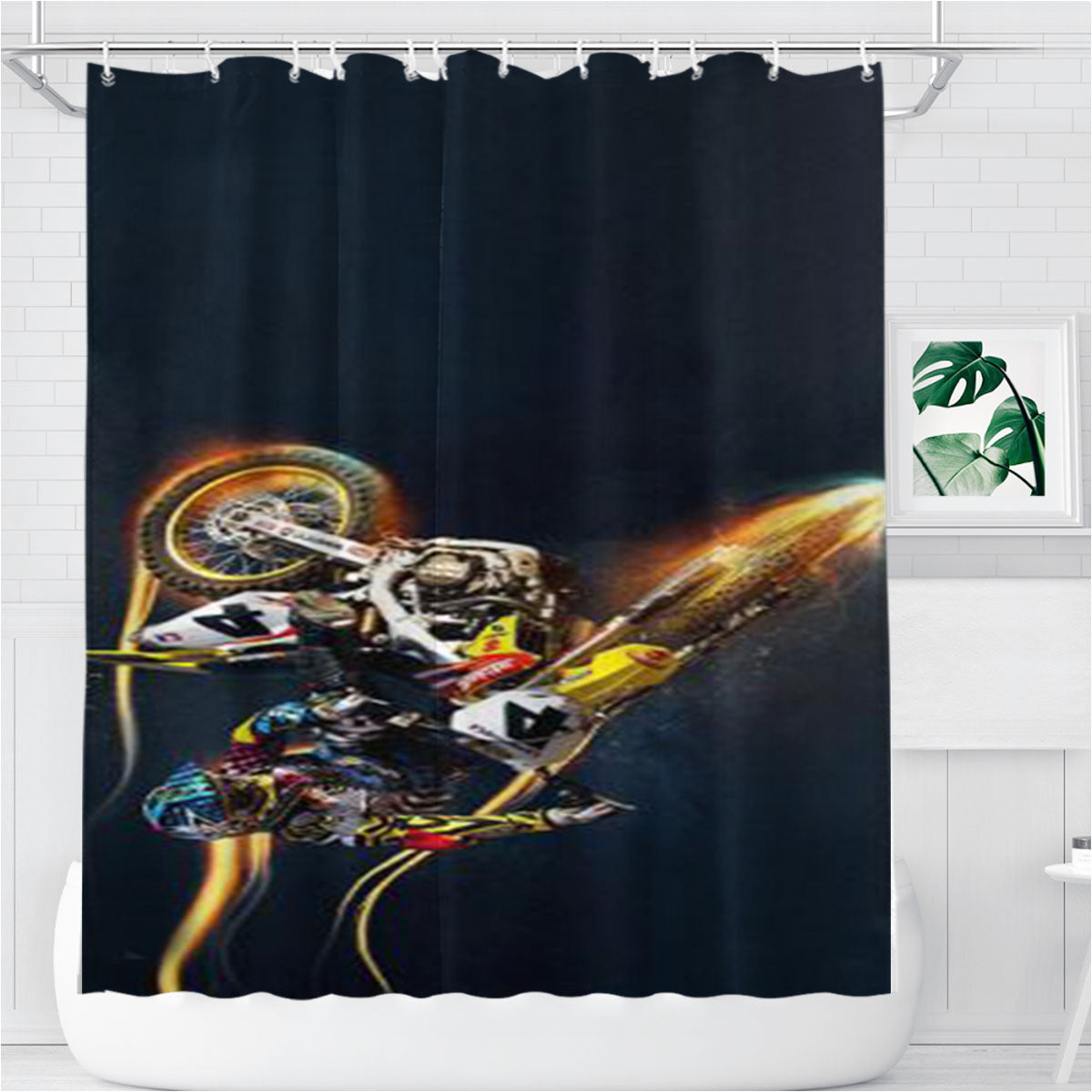 Suzuki Motocross Bathroom Shower Curtain Fabric Waterproof | 66 X 72 Inch