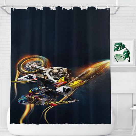 Suzuki Motocross Bathroom Shower Curtain Fabric Waterproof | 66 X 72 Inch
