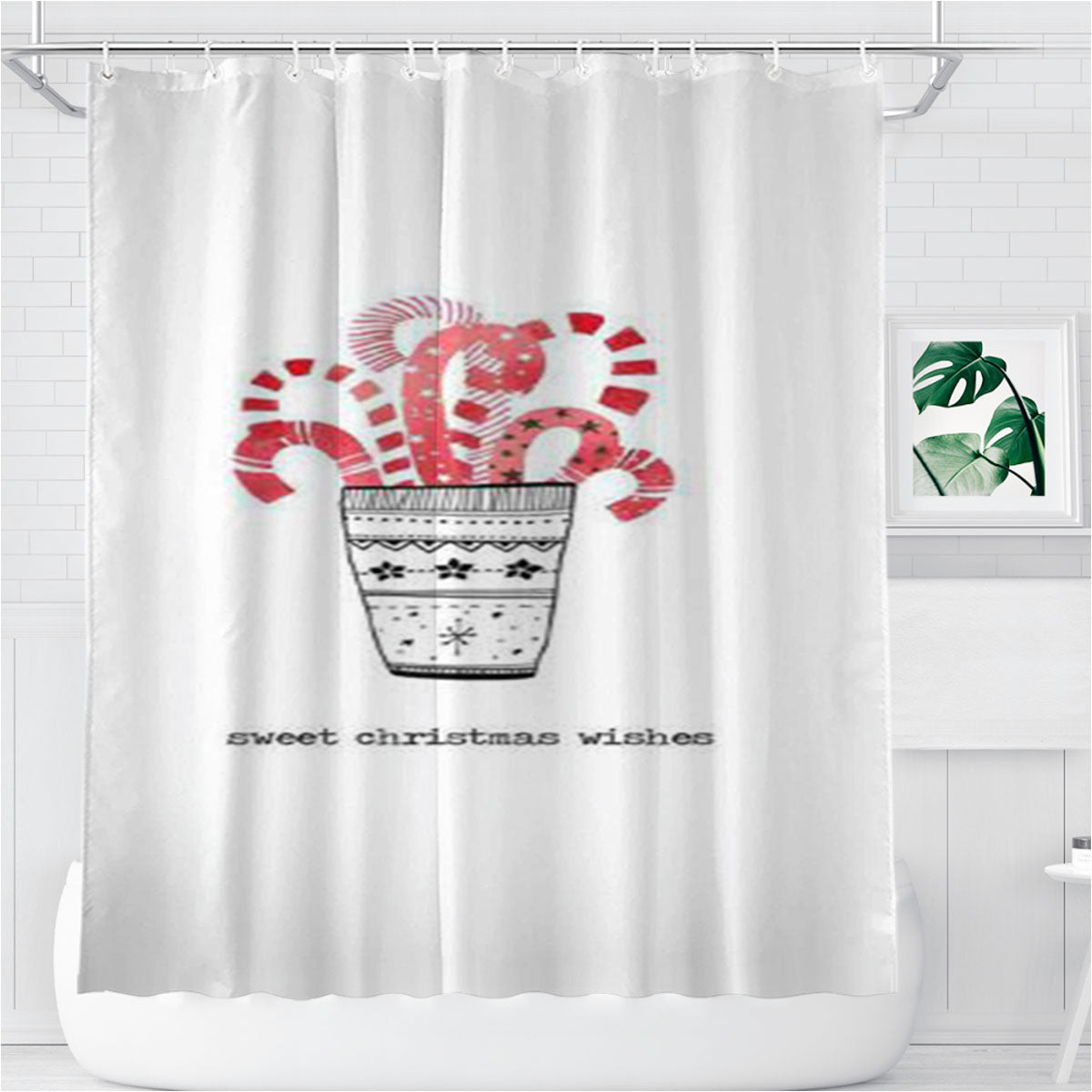 Sweet Christmas Wishes Bathroom Shower Curtain Fabric Waterproof | 66 X 72 Inch