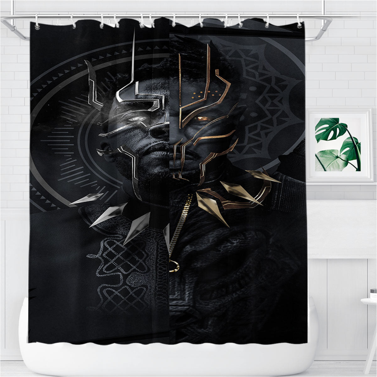 Tchalla Vs Njadaka Black Panther Bathroom Shower Curtain Fabric Waterproof | 66 X 72 Inch