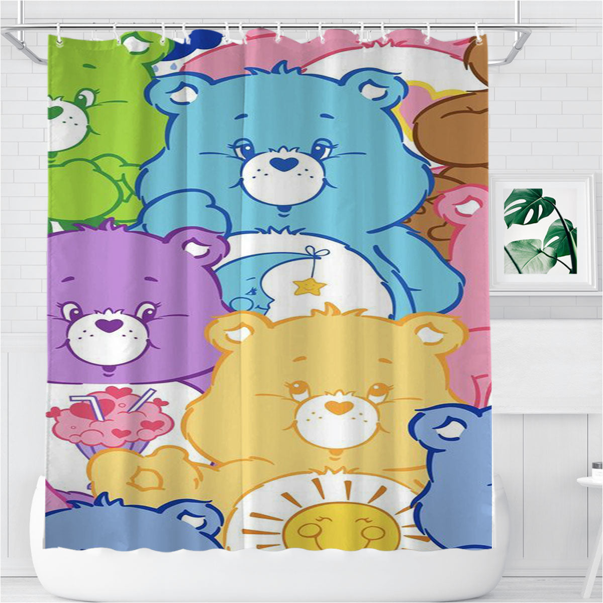 Teddy Bear Funky Cartoon Pattern Bathroom Shower Curtain Fabric Waterproof | 66 X 72 Inch