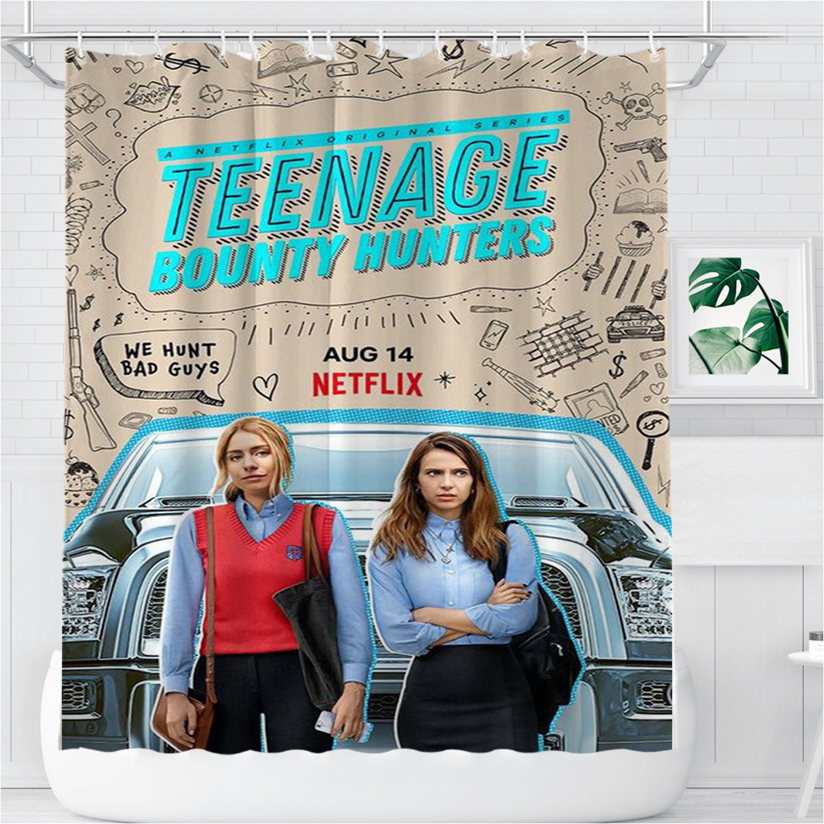 Teenage Bounty Hunters Movie Bathroom Shower Curtain Fabric Waterproof | 66 X 72 Inch