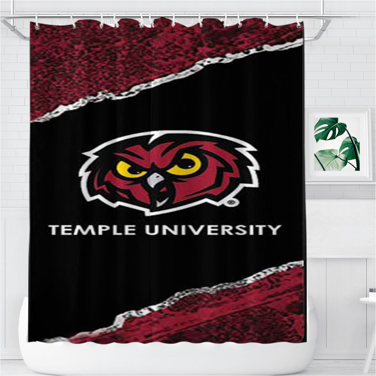Temple University Strip Bathroom Shower Curtain Fabric Waterproof | 66 X 72 Inch