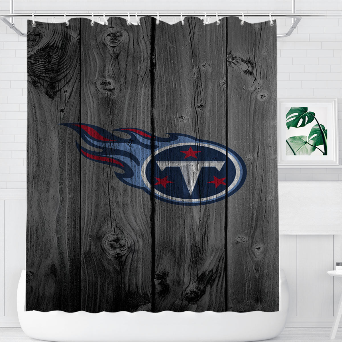 Tennessee Titans Nfl Logo Dark Wood Wallpaper Bathroom Shower Curtain Fabric Waterproof | 66 X 72 Inch