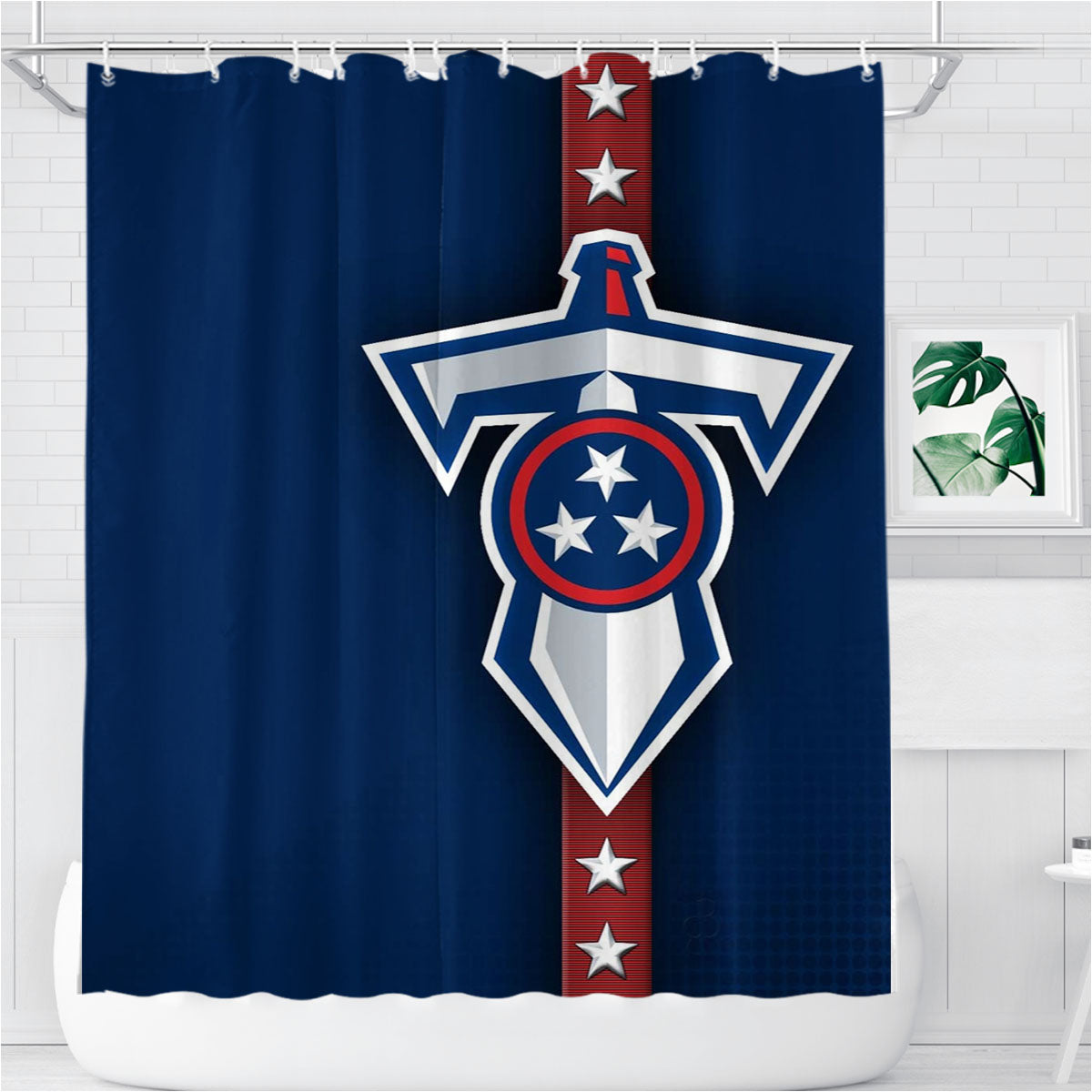 Tennessee Titans Nfl Sword Logo Bathroom Shower Curtain Fabric Waterproof | 66 X 72 Inch