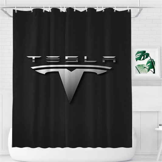 Tesla Car Logo Bathroom Shower Curtain Fabric Waterproof