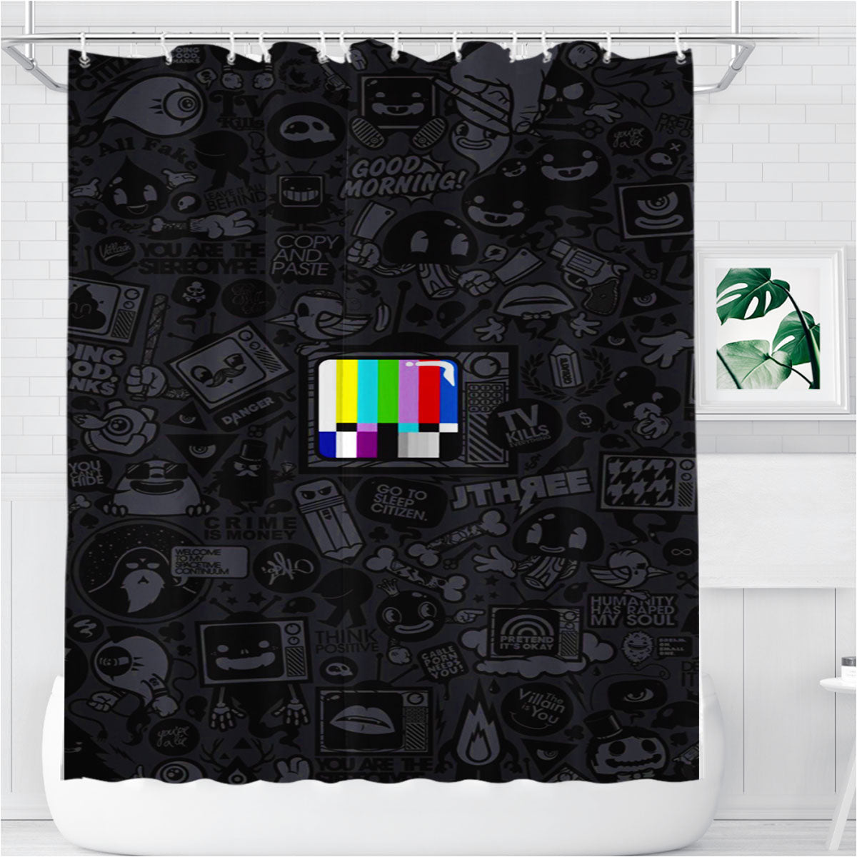 Test Pattern Logo Quotes Bathroom Shower Curtain Fabric Waterproof | 66 X 72 Inch