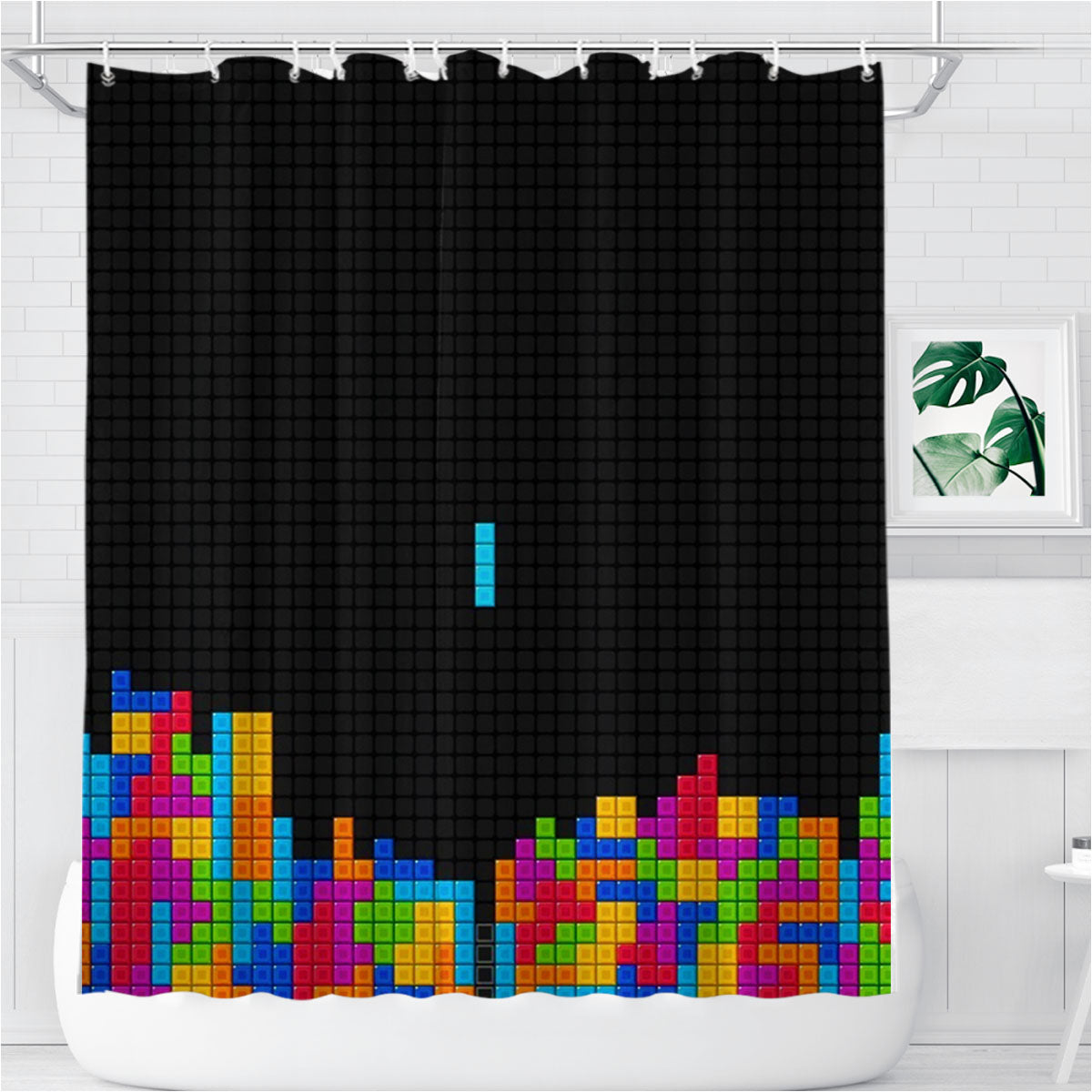Tetris Video Games Minimalistic Bathroom Shower Curtain Fabric Waterproof | 66 X 72 Inch