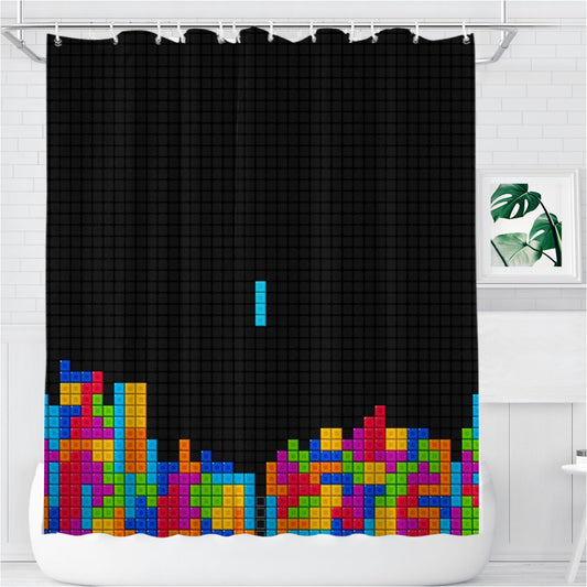 Personalized Tetris Video Games Minimalistic Shower Curtain Farmhouse Bathroom Decor