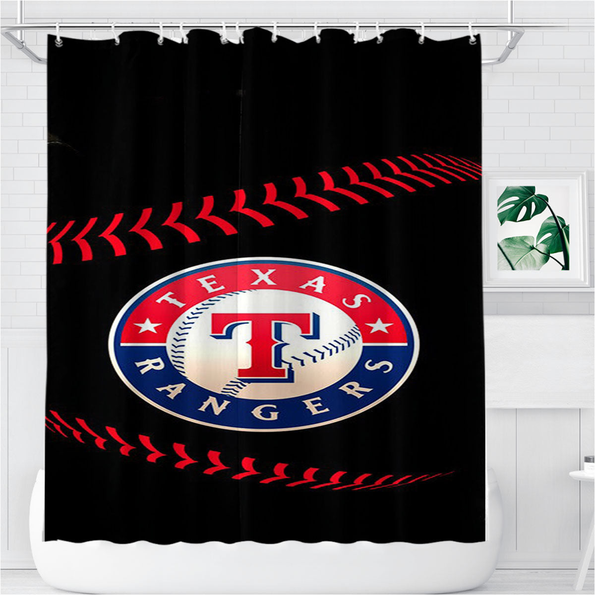 Texas Rangers Mlb 3 Bathroom Shower Curtain Fabric Waterproof | 66 X 72 Inch