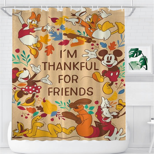 Personalized Thankful For Friends Mickey And The Gang Shower Curtain Farmhouse Bathroom Decor
