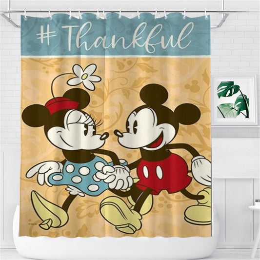 Personalized Thankful Mickey & Minnie Shower Curtain Farmhouse Bathroom Decor