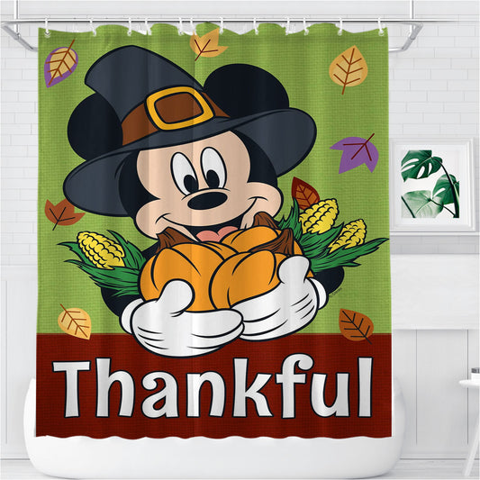 Thankful Mickey Mouse Bathroom Shower Curtain Fabric Waterproof