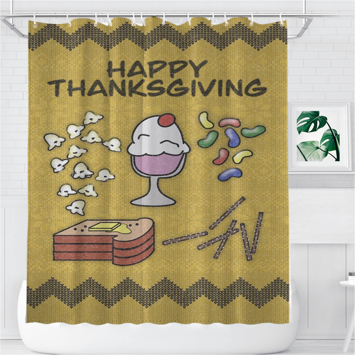 Thanksgiving Bathroom Shower Curtain Fabric Waterproof | 66 X 72 Inch