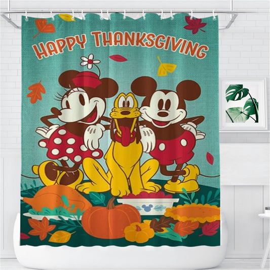 Personalized Thanksgiving Feast Mickey And Minnie Shower Curtain Farmhouse Bathroom Decor