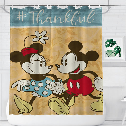 Personalized Thanksgiving Mickey & Minnie Autumn Shower Curtain Farmhouse Bathroom Decor