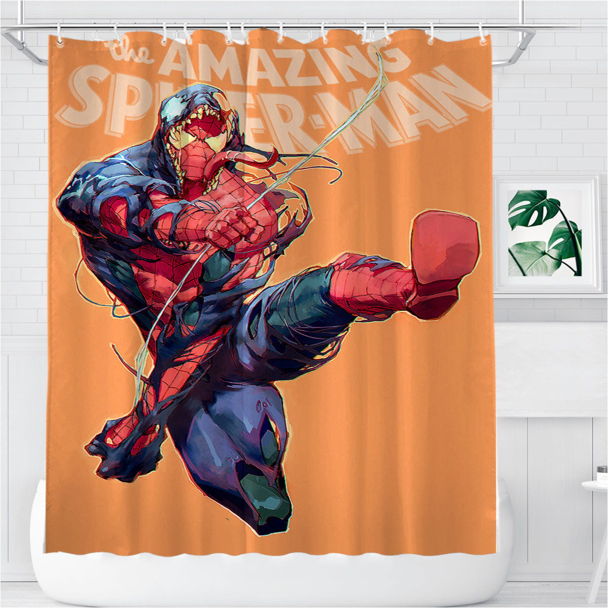 The Amazing Spiderman Paint Art Bathroom Shower Curtain Fabric Waterproof | 66 X 72 Inch