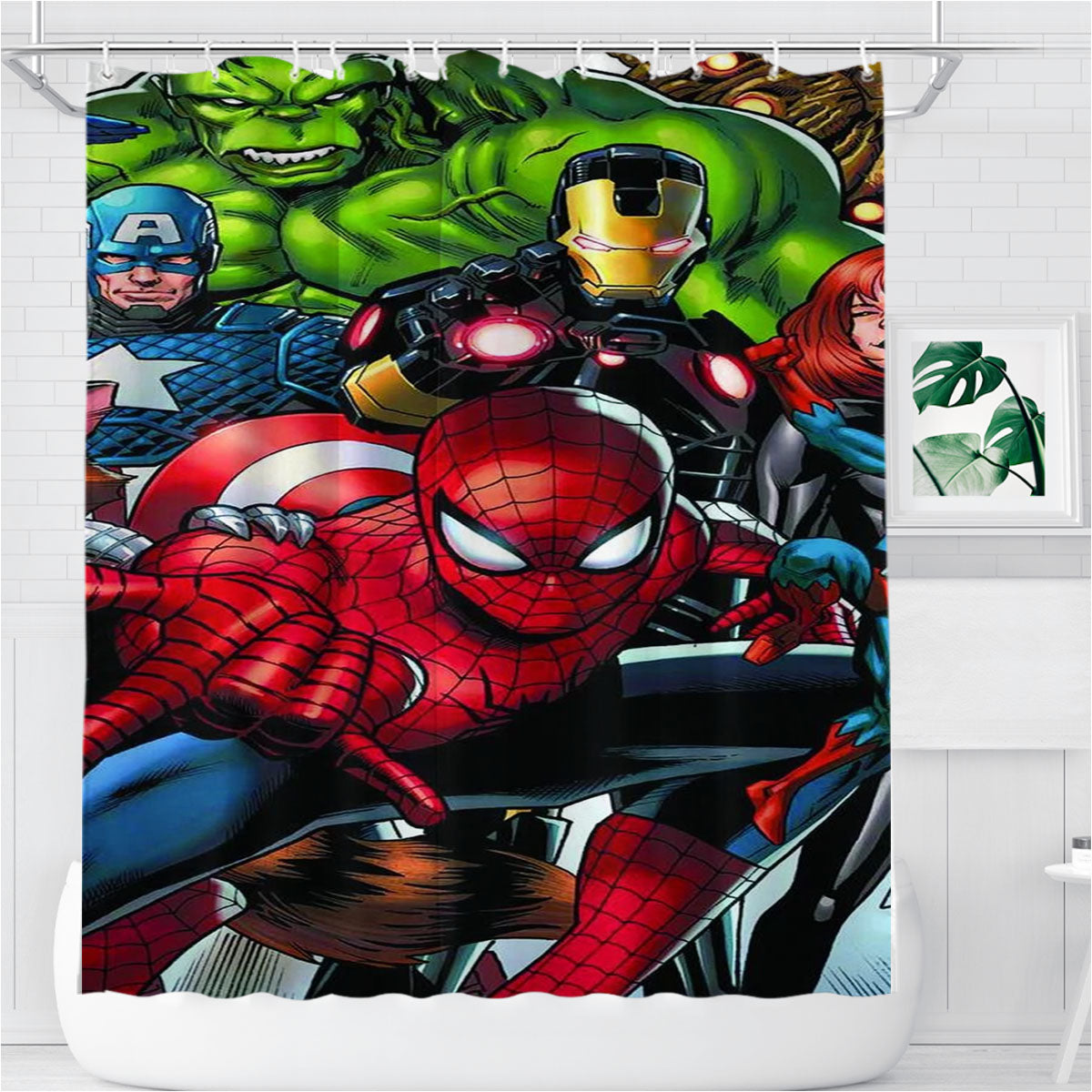 The Avengers Marvel Character Bathroom Shower Curtain Fabric Waterproof | 66 X 72 Inch