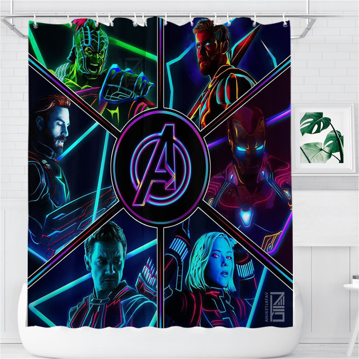 The Avengers Neon Artwork Bathroom Shower Curtain Fabric Waterproof | 66 X 72 Inch