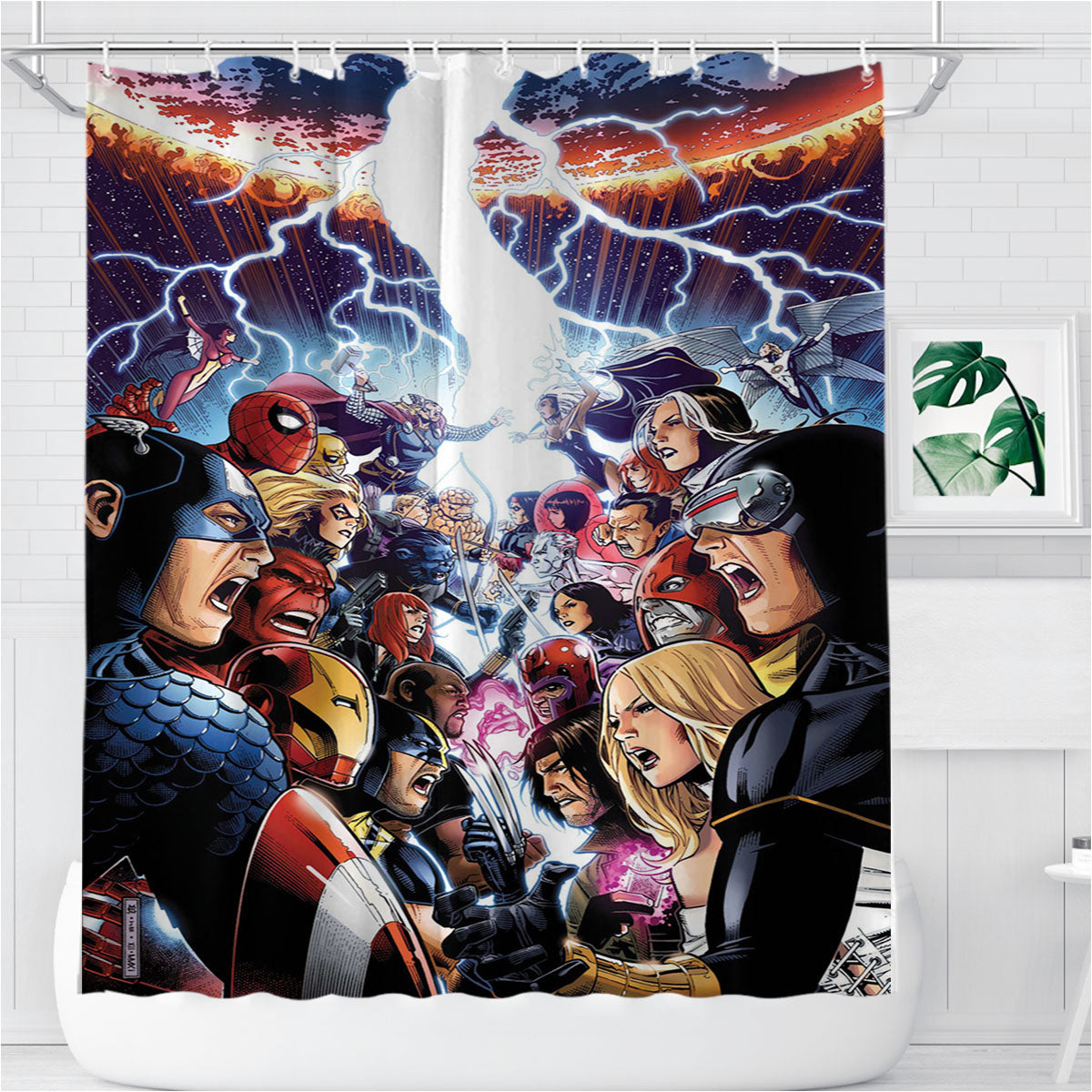 The Avengers Vs Xmen Bathroom Shower Curtain Fabric Waterproof | 66 X 72 Inch