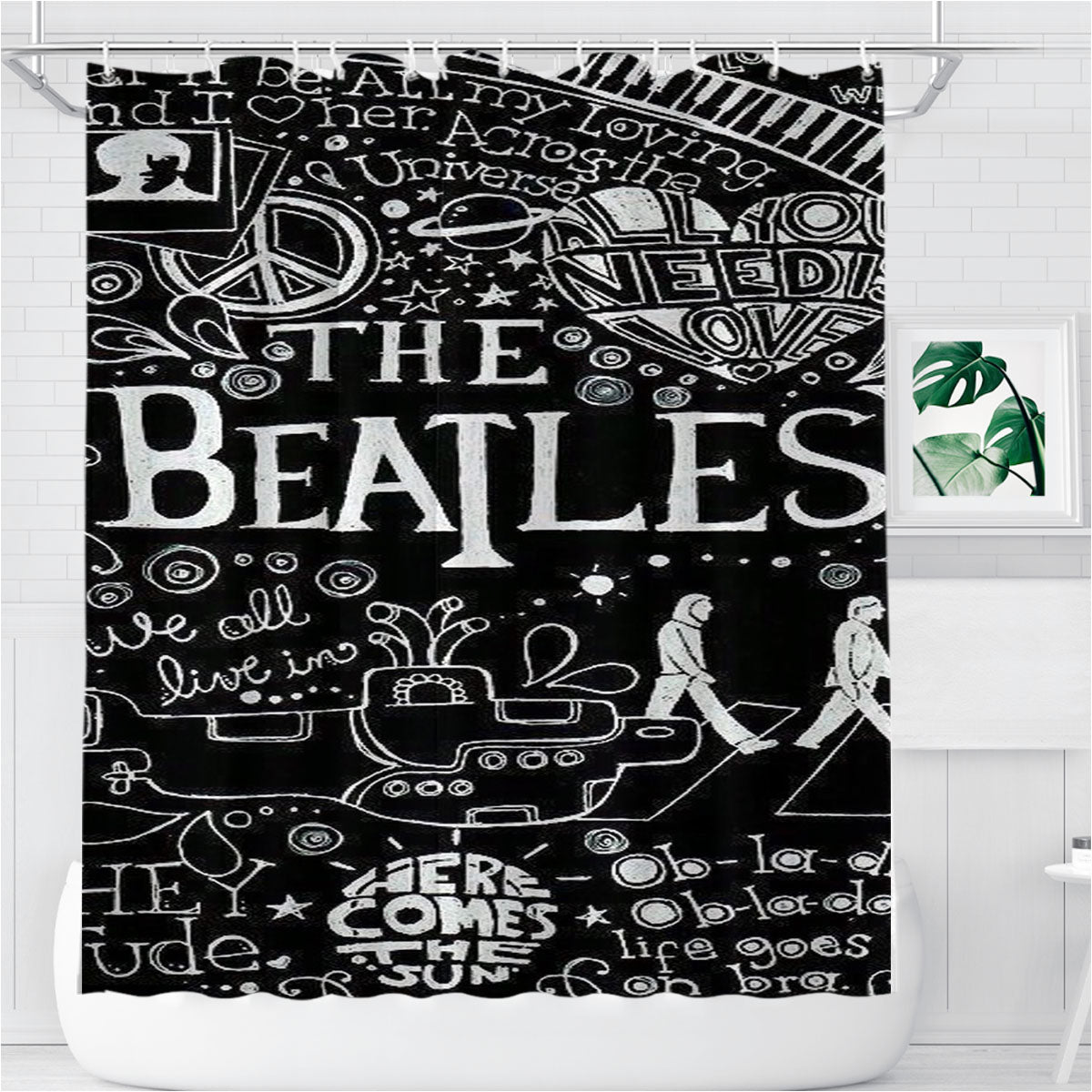 The Beatles Art Mozaik Bathroom Shower Curtain Fabric Waterproof | 66 X 72 Inch