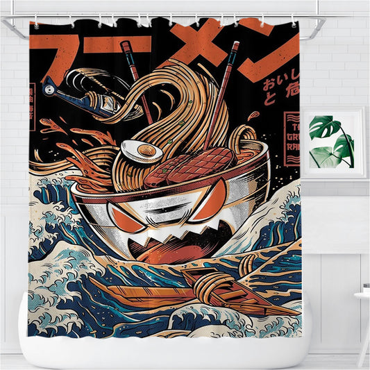Personalized The Black Great Ramen Shower Curtain Farmhouse Bathroom Decor