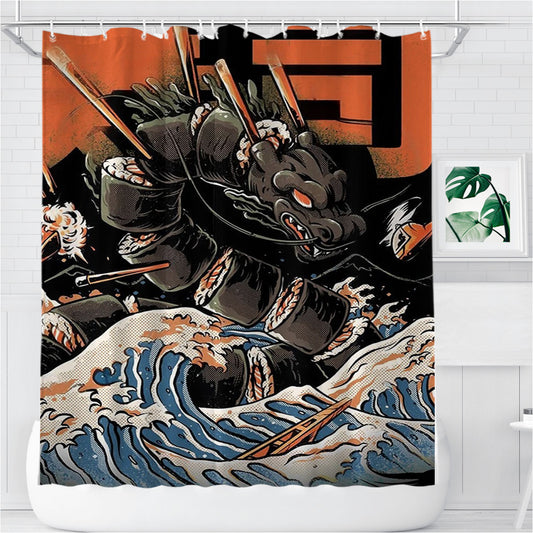 Personalized The Black Sushi Dragon Shower Curtain Farmhouse Bathroom Decor