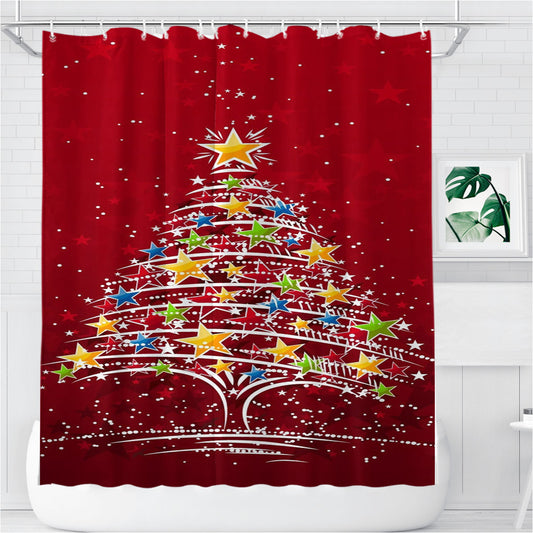 The Christmas Tree Bathroom Shower Curtain Fabric Waterproof | 66 X 72 Inch