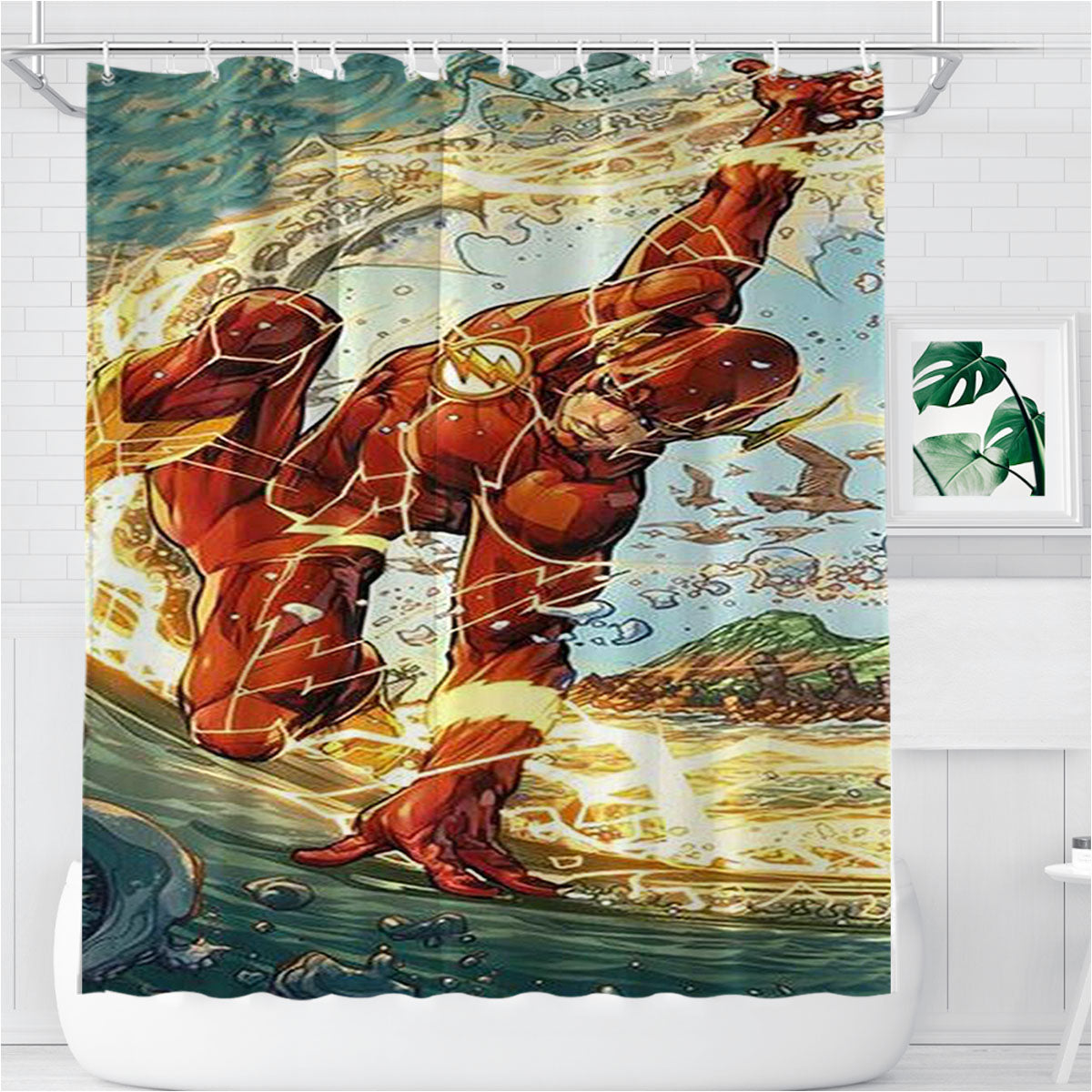 The Flash Dc Comics Bathroom Shower Curtain Fabric Waterproof | 66 X 72 Inch