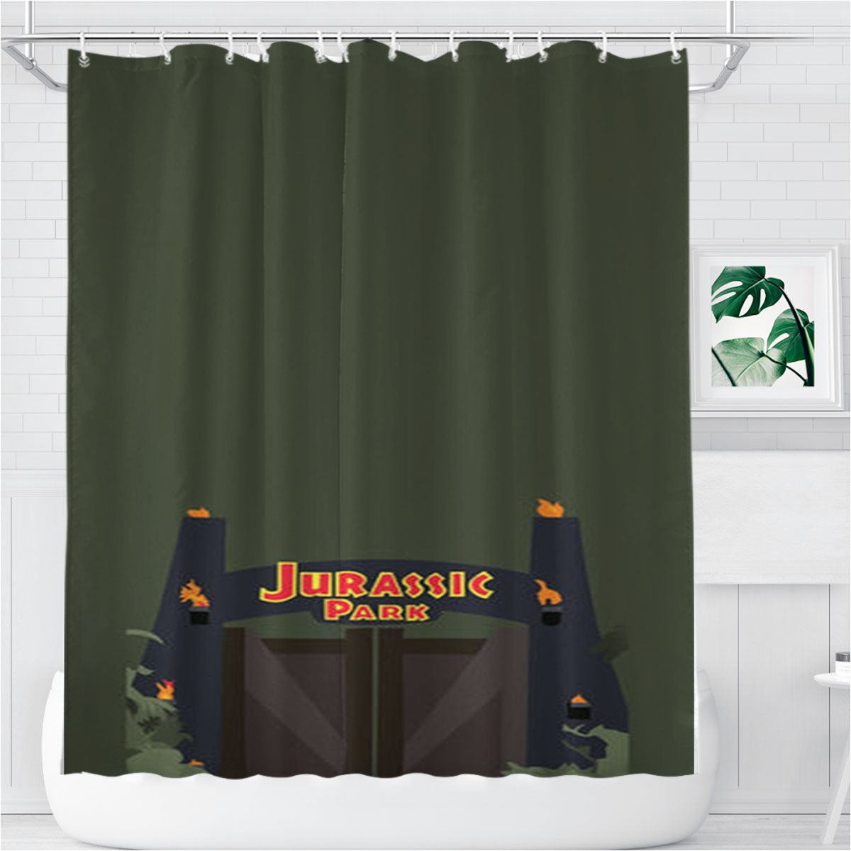 The Gate - Dinosaur Park Bathroom Shower Curtain Fabric Waterproof | 66 X 72 Inch