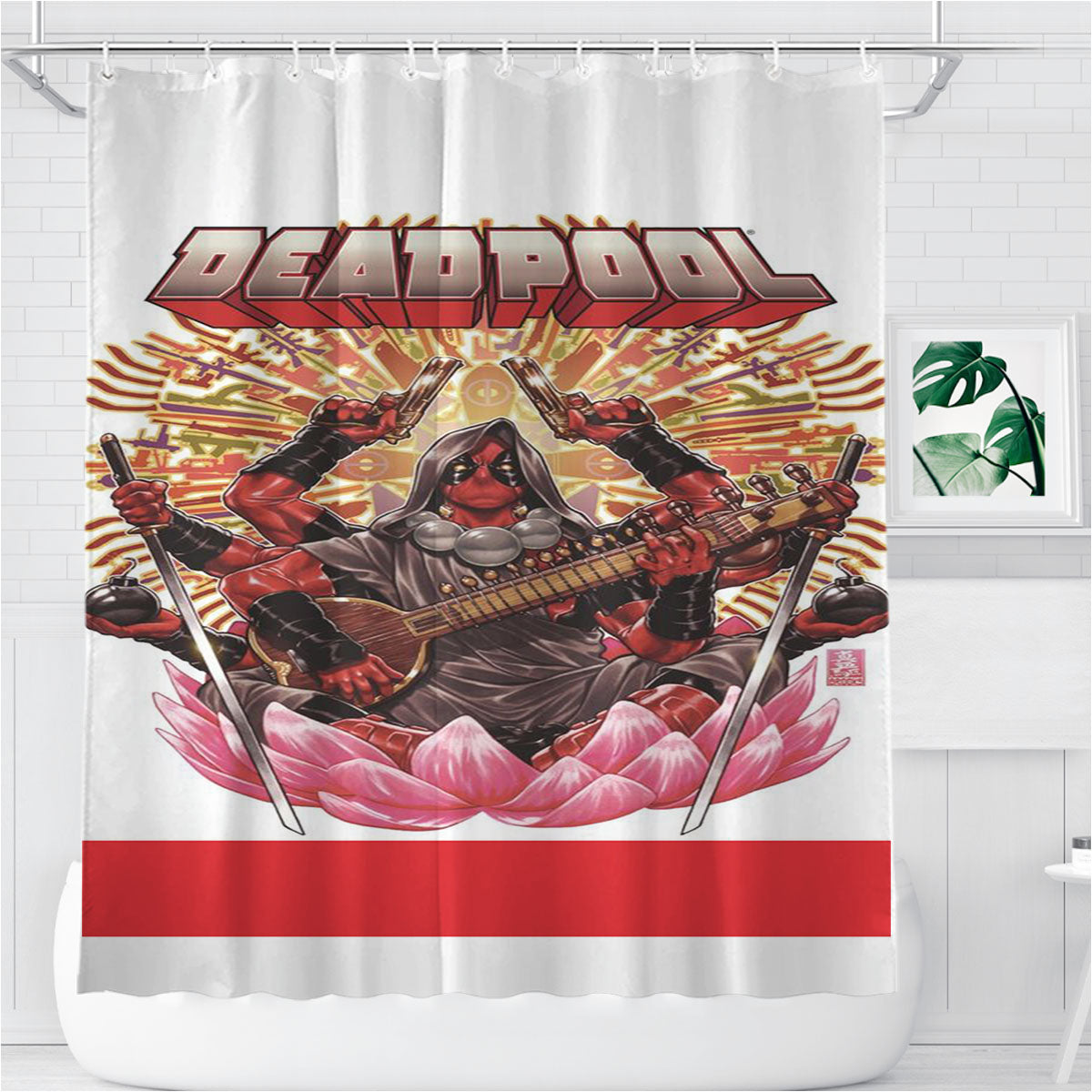 The God Deadpool Japan Tattoo Bathroom Shower Curtain Fabric Waterproof | 66 X 72 Inch