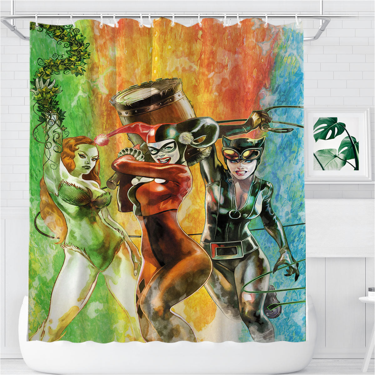 The Gotham City Sirens Art Bathroom Shower Curtain Fabric Waterproof | 66 X 72 Inch