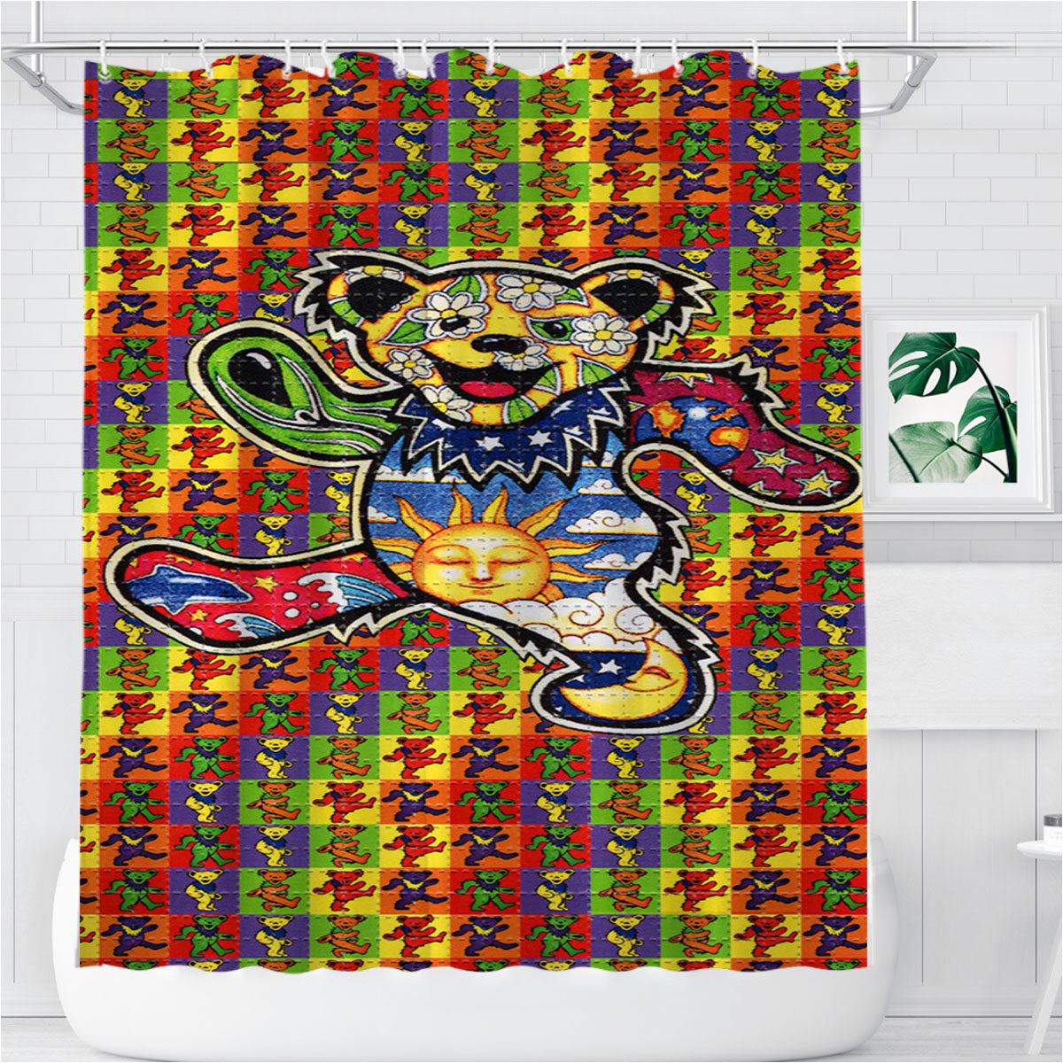 The Grateful Dead Dancing Bear Bathroom Shower Curtain Fabric Waterproof | 66 X 72 Inch